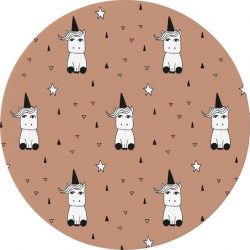 Made on Friday - Behangcirkel Happy Unicorn Coral  60x60cm - Zelfklevend behang met matte textiel uitstraling