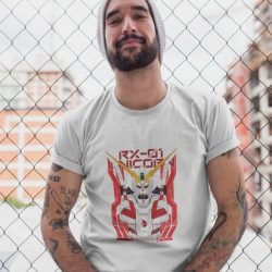Mobile Suit Gundam Unicorn RX-01 Half Body Mecha Anime Fan Merchandise | Graffiti Urban Paint | Japanese Art | Cadeau voor Gunpla Builder Otaku Geek Gamer | Unisex Maat S Wit