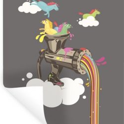 Muursticker Absurd - Absurde eenhoorns en regenboog - 90x120 cm - zelfklevend plakfolie - herpositioneerbare muur sticker