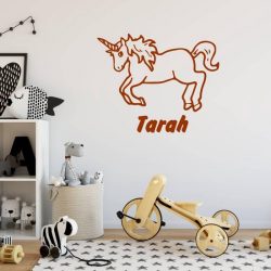 Muursticker Eenhoorn Met Naam -  Bruin -  120 x 97 cm  -  baby en kinderkamer  naam stickers    dieren - Muursticker4Sale