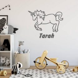 Muursticker Eenhoorn Met Naam -  Donkergrijs -  40 x 32 cm  -  baby en kinderkamer  naam stickers    dieren - Muursticker4Sale
