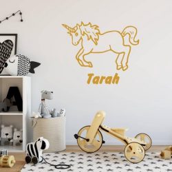 Muursticker Eenhoorn Met Naam -  Goud -  40 x 32 cm  -  baby en kinderkamer  naam stickers    dieren - Muursticker4Sale