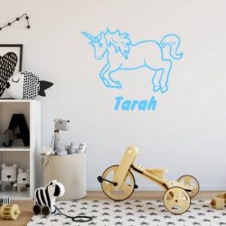 Muursticker Eenhoorn Met Naam -  Lichtblauw -  80 x 65 cm  -  baby en kinderkamer  naam stickers    dieren - Muursticker4Sale