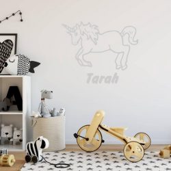 Muursticker Eenhoorn Met Naam -  Lichtgrijs -  120 x 97 cm  -  baby en kinderkamer  naam stickers    dieren - Muursticker4Sale