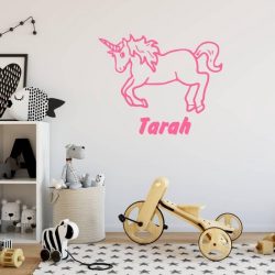 Muursticker Eenhoorn Met Naam -  Roze -  120 x 97 cm  -  baby en kinderkamer  naam stickers    dieren - Muursticker4Sale