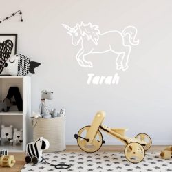 Muursticker Eenhoorn Met Naam -  Wit -  80 x 65 cm  -  baby en kinderkamer  naam stickers    dieren - Muursticker4Sale