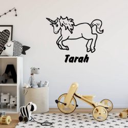 Muursticker Eenhoorn Met Naam -  Zwart -  80 x 65 cm  -  baby en kinderkamer  naam stickers    dieren - Muursticker4Sale