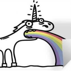 Muursticker Eenhoorn illustratie - Een illustratie van een eenhoorn die een regenboog uitspuwt - 90x60 cm - zelfklevend plakfolie - herpositioneerbare muur sticker