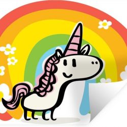 Muursticker Eenhoorn illustratie - Een illustratie van een eenhoorn met een regenboog - 80x60 cm - zelfklevend plakfolie - herpositioneerbare muur sticker