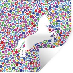 Muursticker Eenhoorn illustratie - Een illustratie van een witte eenhoorn op een kleurrijke achtergrond - 30x30 cm - zelfklevend plakfolie - herpositioneerbare muur sticker