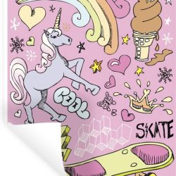 Muursticker Eenhoorn illustratie - Een kleurrijke illustratie van een eenhoorn - 30x40 cm - zelfklevend plakfolie - herpositioneerbare muur sticker