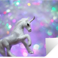 Muursticker Eenhoorns - Wit eenhoorn ornament - 120x80 cm - zelfklevend plakfolie - herpositioneerbare muur sticker