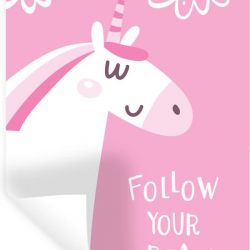 Muursticker Handgemaakte illustraties 2 - Illustratie van een eenhoorn en de quote Follow your dreams - 20x30 cm - zelfklevend plakfolie - herpositioneerbare muur sticker