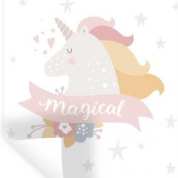 Muursticker Illustratie voor kinderen - Kinderillustratie van een eenhoorn met de quote Magical - 60x90 cm - zelfklevend plakfolie - herpositioneerbare muur sticker