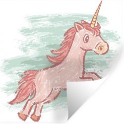Muursticker Kinderillustratie Unicorn - Kinderillustratie eenhoorn tekening - 120x120 cm - zelfklevend plakfolie - herpositioneerbare muur sticker
