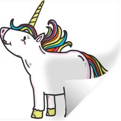 Muursticker Kinderillustratie Unicorn - Kinderillustratie eenhoorntekening - 80x80 cm - zelfklevend plakfolie - herpositioneerbare muur sticker