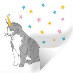 Muursticker Kinderillustratie Unicorn - Kinderillustratie katteneenhoorn - 30x30 cm - zelfklevend plakfolie - herpositioneerbare muur sticker