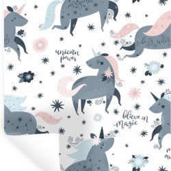 Muursticker Kinderkamer Patroon - Kinderpatroon met eenhoorns en quotes over magie - 80x120 cm - zelfklevend plakfolie - herpositioneerbare muur sticker