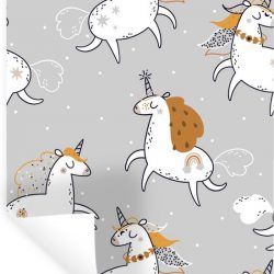 Muursticker Kinderkamer Patroon - Kinderpatroon met eenhoorns op een blauwpaarse achtergrond - 80x120 cm - zelfklevend plakfolie - herpositioneerbare muur sticker