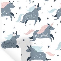 Muursticker Kinderkamer Patroon - Kinderpatroon met eenhoorns versierd met sterrenbeelden - 20x30 cm - zelfklevend plakfolie - herpositioneerbare muur sticker