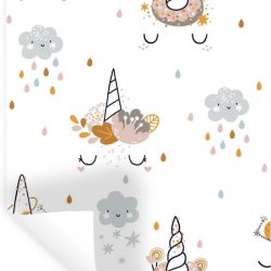 Muursticker Kinderkamer Patroon - Kinderpatroon met gezichten van een eenhoorn - 60x90 cm - zelfklevend plakfolie - herpositioneerbare muur sticker