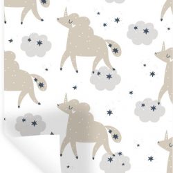 Muursticker Kinderkamer Patroon - Kinderpatroon met paarse eenhoorns - 20x30 cm - zelfklevend plakfolie - herpositioneerbare muur sticker