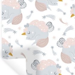 Muursticker Kinderkamer Patroon - Kinderpatroon met slapende eenhoorns - 40x60 cm - zelfklevend plakfolie - herpositioneerbare muur sticker