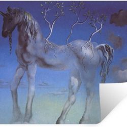 Muursticker Salvador Dali 3 - Happy Unicorn - Schilderij van Salvador Dali - 60x40 cm - zelfklevend plakfolie - herpositioneerbare muur sticker