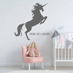 Muursticker Unicorn -  Donkergrijs -  40 x 40 cm  -  slaapkamer    engelse teksten  baby en kinderkamer  dieren - Muursticker4Sale