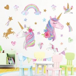 Muursticker | Unicorn | Eenhoorn | Slingers | Wanddecoratie | Muurdecoratie | Slaapkamer | Kinderkamer | Babykamer | Jongen | Meisje | Decoratie Sticker |