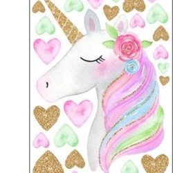Muursticker - Unicorn Eenhoorn met hartjes - kinderkamer - Babykamer - muurdecoratie - meisjeskamer- TH commerce - 41137