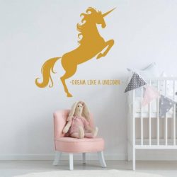 Muursticker Unicorn -  Goud -  120 x 120 cm  -  slaapkamer    engelse teksten  baby en kinderkamer  dieren - Muursticker4Sale