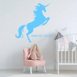 Muursticker Unicorn -  Lichtblauw -  80 x 80 cm  -  slaapkamer    engelse teksten  baby en kinderkamer  dieren - Muursticker4Sale