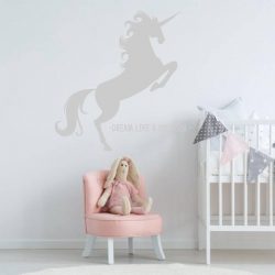 Muursticker Unicorn -  Lichtgrijs -  120 x 120 cm  -  slaapkamer    engelse teksten  baby en kinderkamer  dieren - Muursticker4Sale