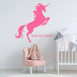 Muursticker Unicorn -  Roze -  120 x 120 cm  -  slaapkamer    engelse teksten  baby en kinderkamer  dieren - Muursticker4Sale