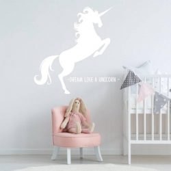 Muursticker Unicorn -  Wit -  120 x 120 cm  -  slaapkamer    engelse teksten  baby en kinderkamer  dieren - Muursticker4Sale