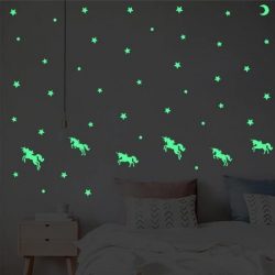 Muursticker glow in the dark eenhoorns met sterren - lichtgevende stickers unicorn kinderkamer babykamer