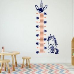 Muursticker groeimeter eenhoorn blauw/oranje | Rosami