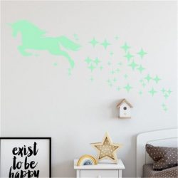 Muursticker unicorn - Muurstickers slaapkamer - eenhoorn lichtgevend- glow in the dark sticker met sterren