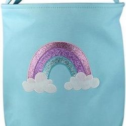 Opbergmand speelgoed - Voor knuffels - Blauw met Regenboog - Wasmand met handvatten - Katoen wasmand voor Kinderkamer of Babykamer - Opbergzak Speelgoed