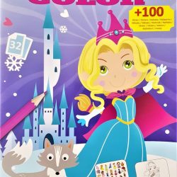 PRINSESSEN KLEURBOEK MET 100 STICKERS - 32 BLADZIJDEN - KASTEEL - UNICORN