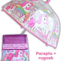 Paraplu Unicorn + rugzak meisjes | doorzichtige koepelparaplu Ø70cm kind | Eenhoorn gymtas US01