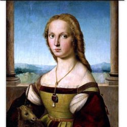 Portret van de dame met de eenhoorn - Schilderij van Rafaël 60x80 cm