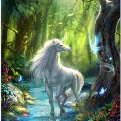 Poster – Getekende Unicorn in Fantasiebos - 40x60cm Foto op Posterpapier