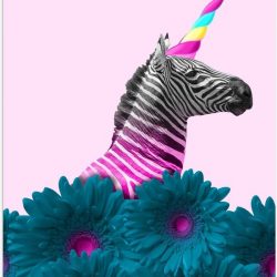 Poster – Zebra als Eenhoorn met Bloemen - 30x40cm Foto op Posterpapier
