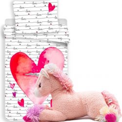Rood Hart dekbedovertrek set 140 x 200 cm - Love dekbed -  incl. super zachte unicorn knuffel 40 cm