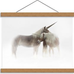 Schoolplaat – Eenhoorn Koppel - 40x30cm Foto op Textielposter (Wanddecoratie op Schoolplaat)