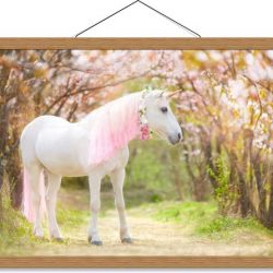 Schoolplaat – Eenhoorn in Bos - 60x40cm Foto op Textielposter (Wanddecoratie op Schoolplaat)