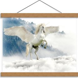 Schoolplaat – Witte Eenhoorn in de Wolken - 40x30cm Foto op Textielposter (Wanddecoratie op Schoolplaat)
