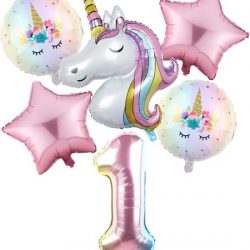 Set van 6 Stuks Unicorn / Eenhoorn ballonnen Verjaardagsfeestje Decoraties ( 1 jaar)